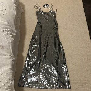 Tyler MCGILLIVARY Shiny Silver Maxi Dress